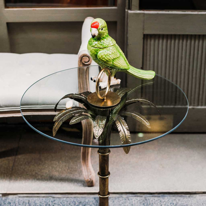 Table d'appoint palmier dorée en fer et verre 50x50x70,5 cm Gavela  - 2