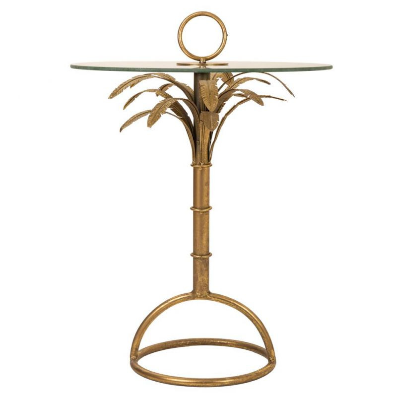 Table d'appoint palmier dorée en fer et verre 50x50x70,5 cm Gavela  - 3