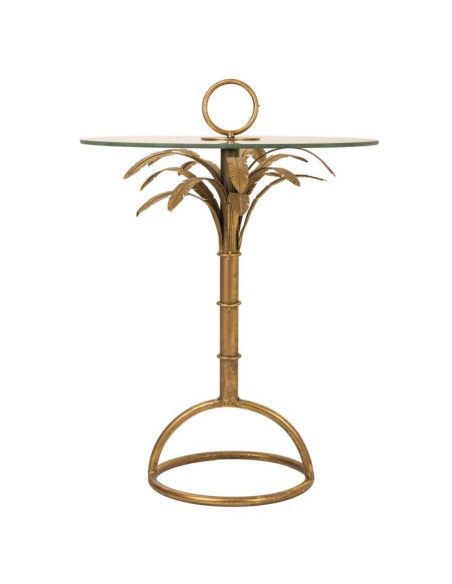 Table d'appoint palmier dorée en fer et verre 50x50x70,5 cm Gavela  - 3