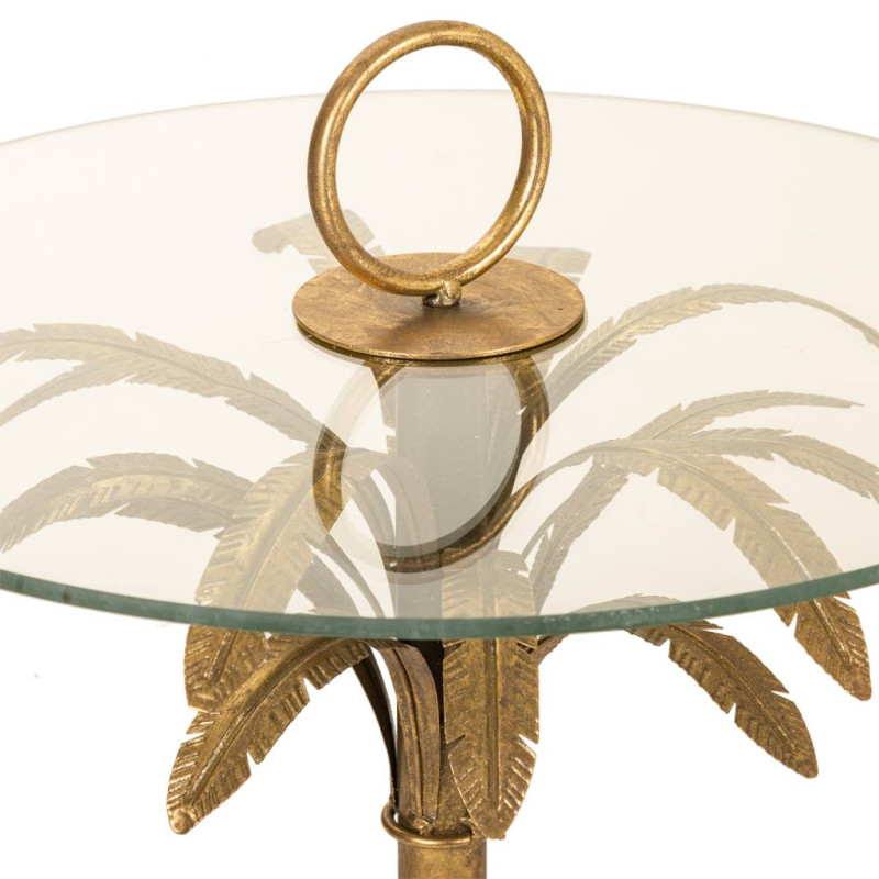 Table d'appoint palmier dorée en fer et verre 50x50x70,5 cm Gavela  - 5