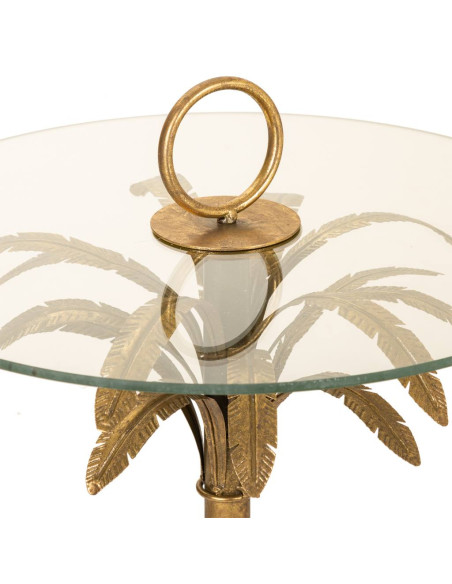 Table d'appoint palmier dorée en fer et verre 50x50x70,5 cm Gavela  - 5