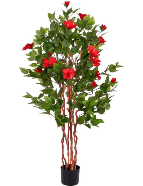 Hibiscus artificiel rouge en tissu polyester 40x30x150 cm Rileno  - 1
