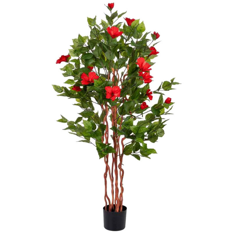 Hibiscus artificiel rouge en tissu polyester 40x30x150 cm Rileno  - 1