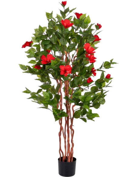 Hibiscus artificiel rouge en tissu polyester 40x30x150 cm Rileno  - 1