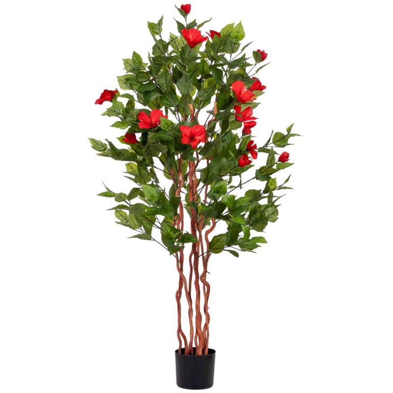Hibiscus artificiel rouge en tissu polyester 40x30x150 cm Rileno  - 3
