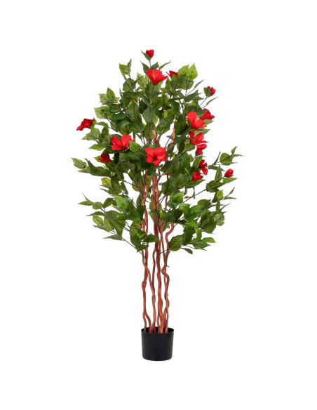 Hibiscus artificiel rouge en tissu polyester 40x30x150 cm Rileno  - 3