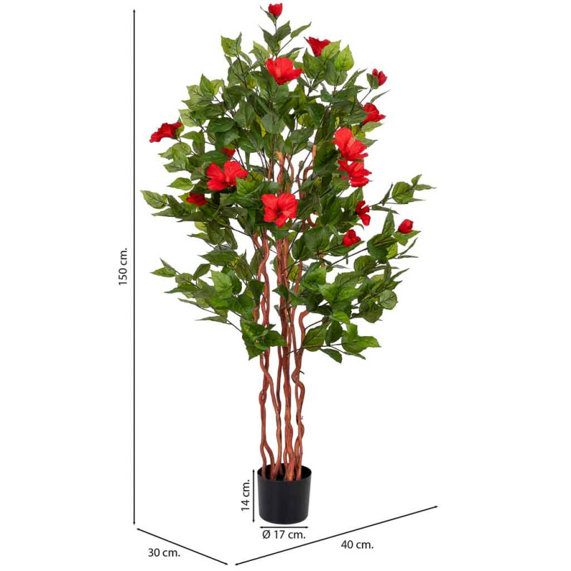 Hibiscus artificiel rouge en tissu polyester 40x30x150 cm Rileno  - 8