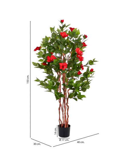 Hibiscus artificiel rouge en tissu polyester 40x30x150 cm Rileno  - 8