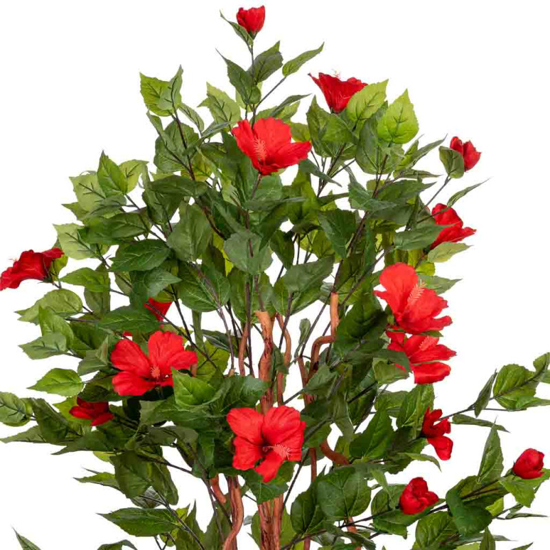 Hibiscus artificiel rouge en tissu polyester 40x30x150 cm Rileno  - 4