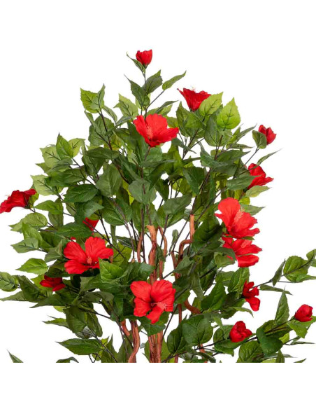 Hibiscus artificiel rouge en tissu polyester 40x30x150 cm Rileno  - 4