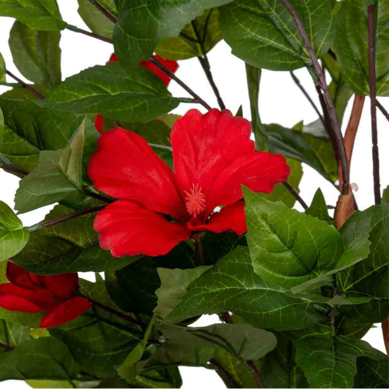 Hibiscus artificiel rouge en tissu polyester 40x30x150 cm Rileno  - 6