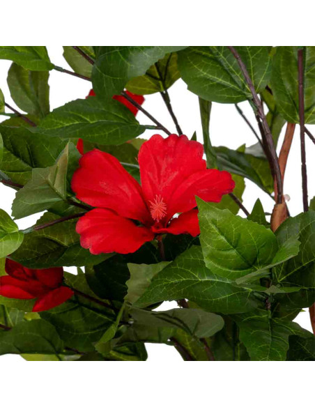 Hibiscus artificiel rouge en tissu polyester 40x30x150 cm Rileno  - 6