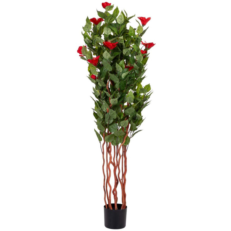 Hibiscus artificiel rouge en tissu polyester 40x30x150 cm Rileno  - 7