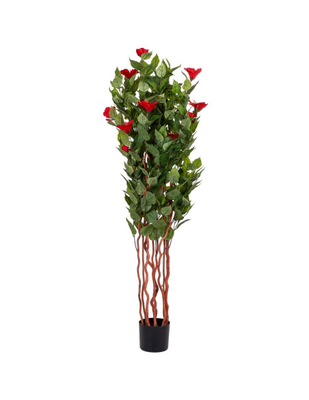Hibiscus artificiel rouge en tissu polyester 40x30x150 cm Rileno  - 7