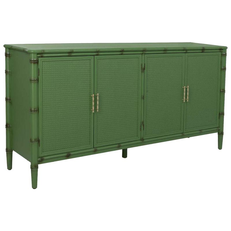 Buffet 4 portes Art déco vert à façades en rotin 178,5x45,5x89 cm Delaruna  - 1
