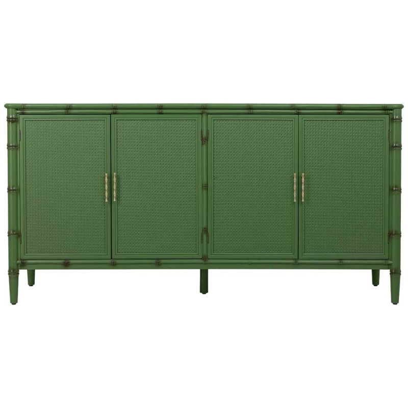 Buffet 4 portes Art déco vert à façades en rotin 178,5x45,5x89 cm Delaruna  - 2