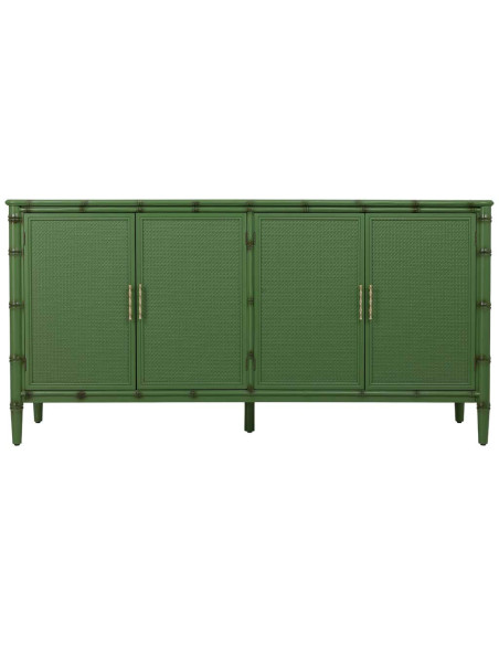 Buffet 4 portes Art déco vert à façades en rotin 178,5x45,5x89 cm Delaruna  - 2