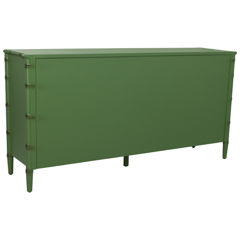Buffet 4 portes Art déco vert à façades en rotin 178,5x45,5x89 cm Delaruna  - 4