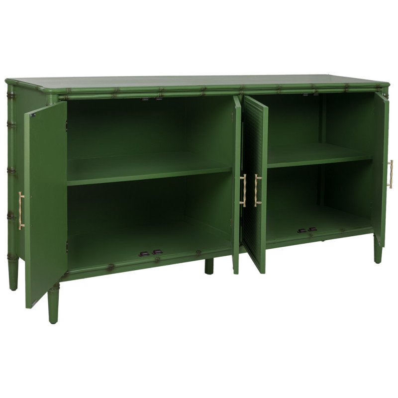 Buffet 4 portes Art déco vert à façades en rotin 178,5x45,5x89 cm Delaruna  - 3