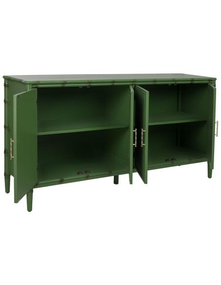 Buffet 4 portes Art déco vert à façades en rotin 178,5x45,5x89 cm Delaruna  - 3