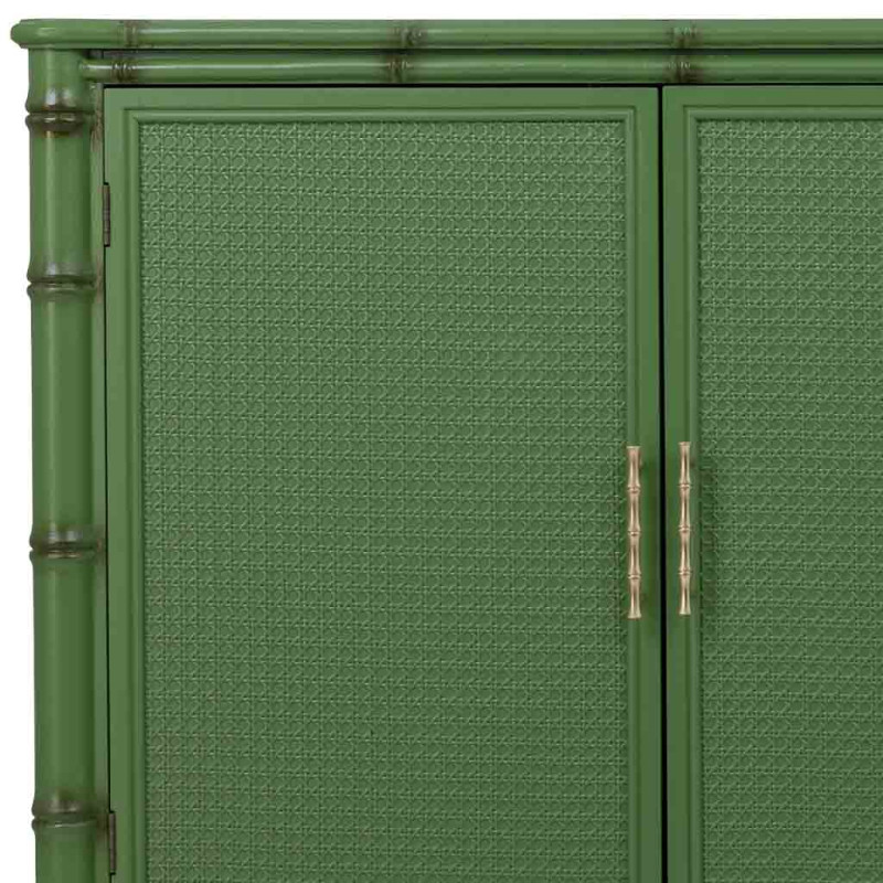 Buffet 4 portes Art déco vert à façades en rotin 178,5x45,5x89 cm Delaruna  - 5
