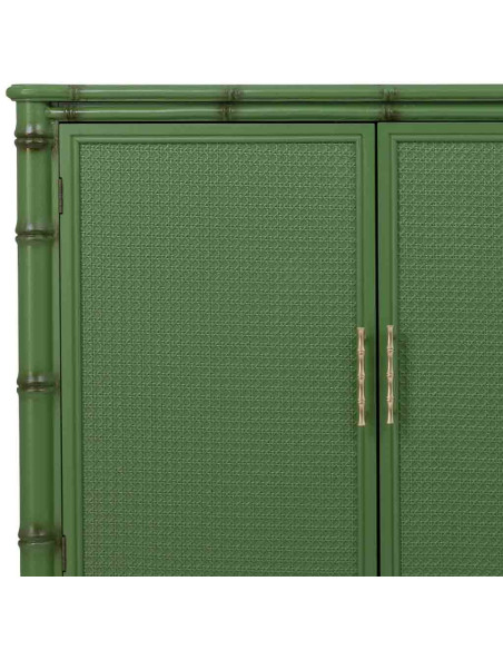 Buffet 4 portes Art déco vert à façades en rotin 178,5x45,5x89 cm Delaruna  - 5
