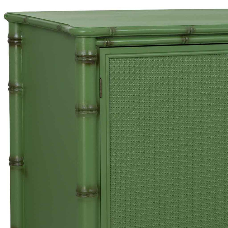 Buffet 4 portes Art déco vert à façades en rotin 178,5x45,5x89 cm Delaruna  - 6