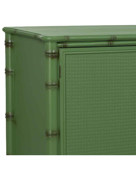 Buffet 4 portes Art déco vert à façades en rotin 178,5x45,5x89 cm Delaruna  - 6