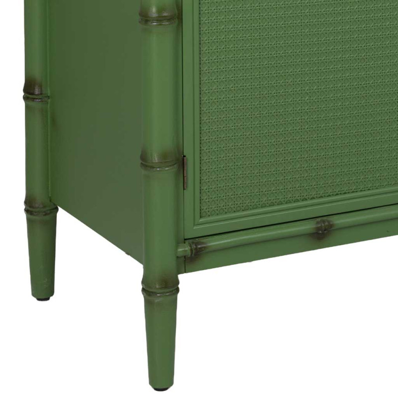 Buffet 4 portes Art déco vert à façades en rotin 178,5x45,5x89 cm Delaruna  - 7