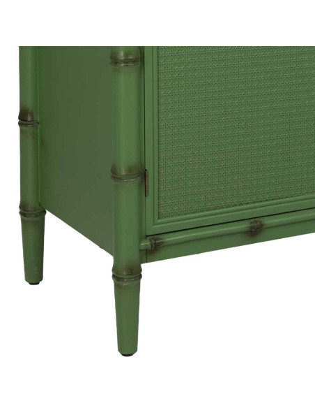 Buffet 4 portes Art déco vert à façades en rotin 178,5x45,5x89 cm Delaruna  - 7