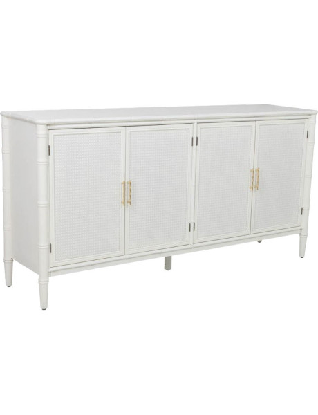 Buffet 4 portes blanc et rotin 178,5x45,5x89 cm Delaruna  - 1