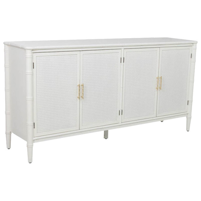 Buffet 4 portes blanc et rotin 178,5x45,5x89 cm Delaruna  - 1