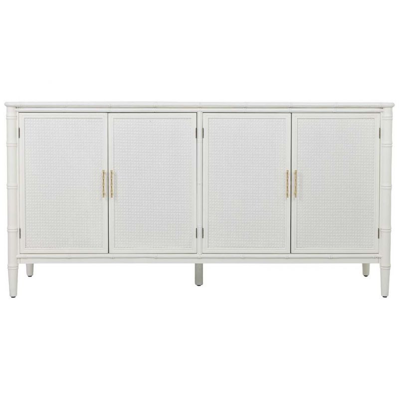 Buffet 4 portes blanc et rotin 178,5x45,5x89 cm Delaruna  - 3