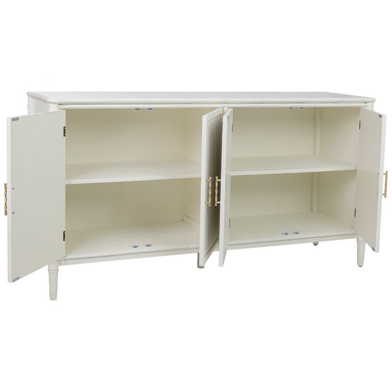 Buffet 4 portes blanc et rotin 178,5x45,5x89 cm Delaruna  - 4