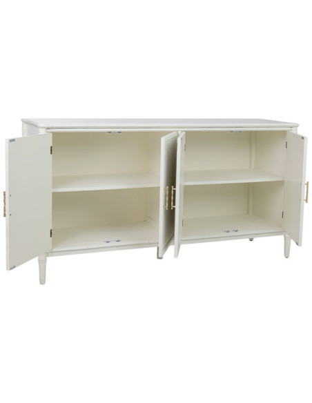Buffet 4 portes blanc et rotin 178,5x45,5x89 cm Delaruna  - 4