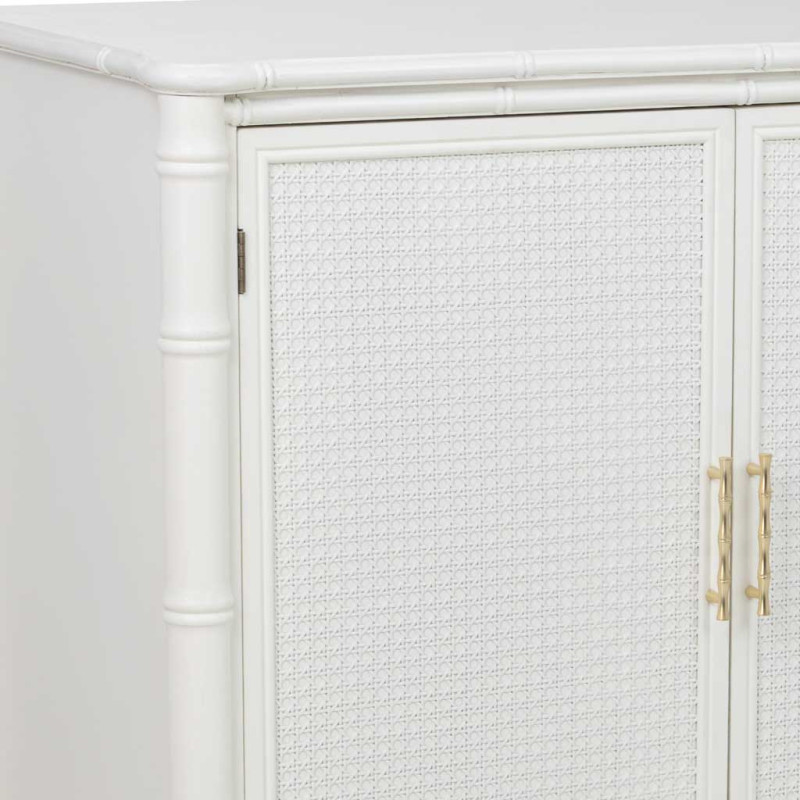 Buffet 4 portes blanc et rotin 178,5x45,5x89 cm Delaruna  - 7