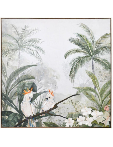 Tableau tropical cacatoès vert sauge sur toile 120x120 cm Cacatua Ixia - 1