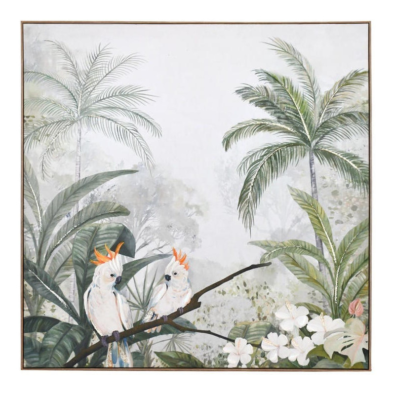 Tableau tropical cacatoès vert sauge sur toile 120x120 cm Cacatua Ixia - 1