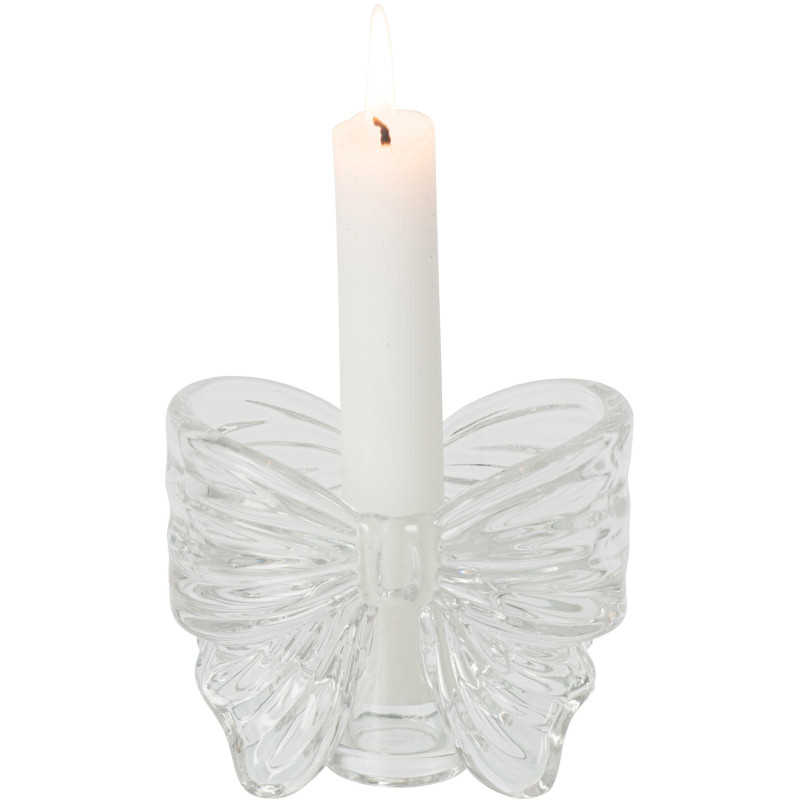Bougeoir nœud ruban verre transparent 10x6,1x8,4 cm Eerum J-Line - 2