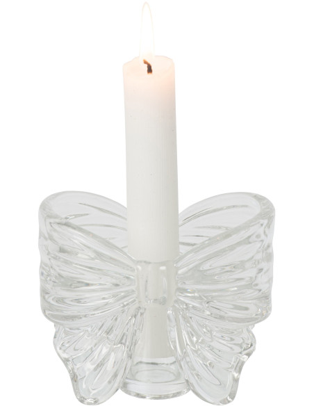 Bougeoir nœud ruban verre transparent 10x6,1x8,4 cm Eerum J-Line - 2