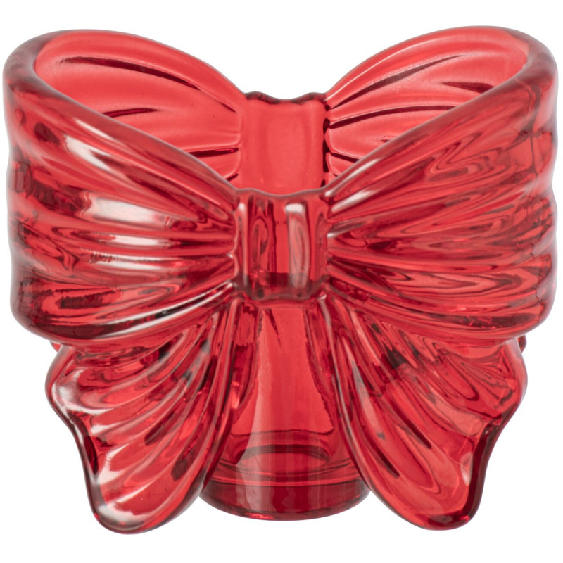 Bougeoir nœud ruban verre rouge rubis 10x6,1x8,4 cm Eerum J-Line - 1