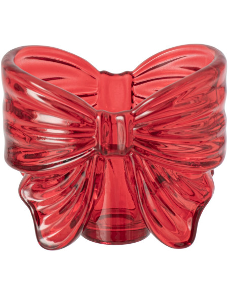 Bougeoir nœud ruban verre rouge rubis 10x6,1x8,4 cm Eerum J-Line - 1