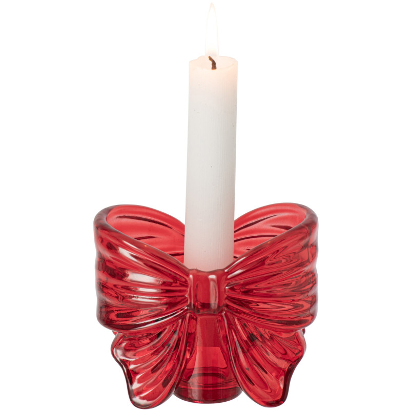 Bougeoir nœud ruban verre rouge rubis 10x6,1x8,4 cm Eerum J-Line - 2