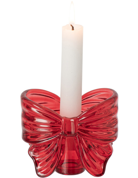 Bougeoir nœud ruban verre rouge rubis 10x6,1x8,4 cm Eerum J-Line - 2