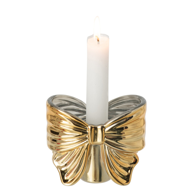 Bougeoir nœud ruban verre doré 10x6,1x8,4 cm Eerum J-Line - 3