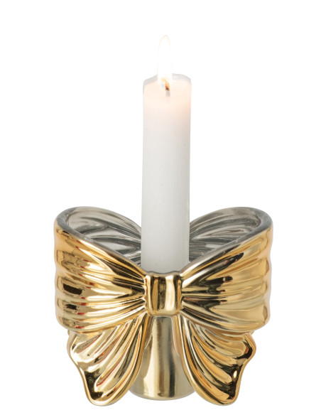 Bougeoir nœud ruban verre doré 10x6,1x8,4 cm Eerum J-Line - 3