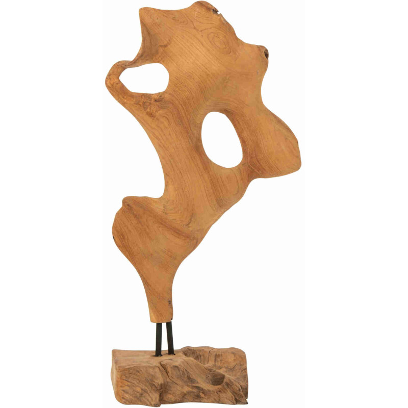 Sculpture abstraite en teck naturel sur socle 85 cm Hewer J-Line - 1