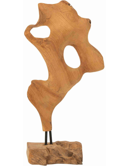 Sculpture abstraite en teck naturel sur socle 85 cm Hewer J-Line - 1
