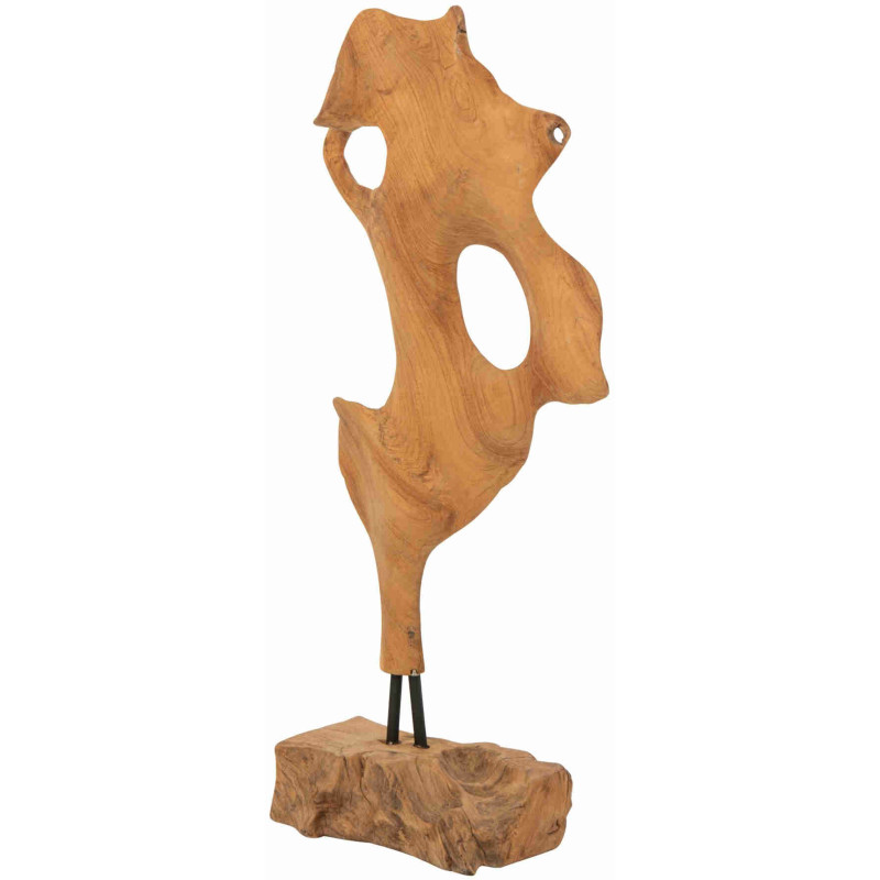 Sculpture abstraite en teck naturel sur socle 85 cm Hewer J-Line - 3