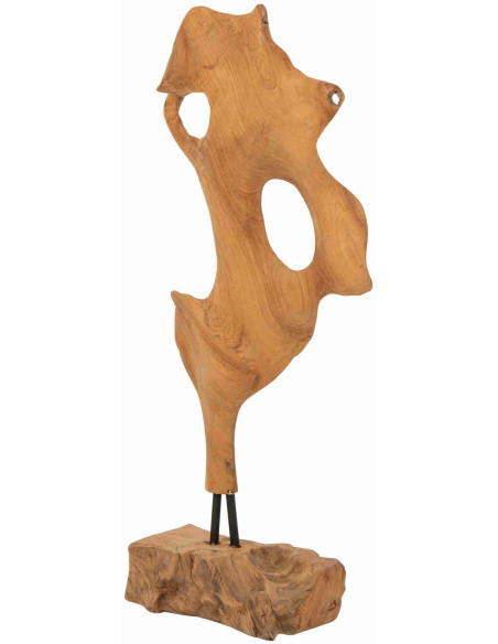 Sculpture abstraite en teck naturel sur socle 85 cm Hewer J-Line - 3